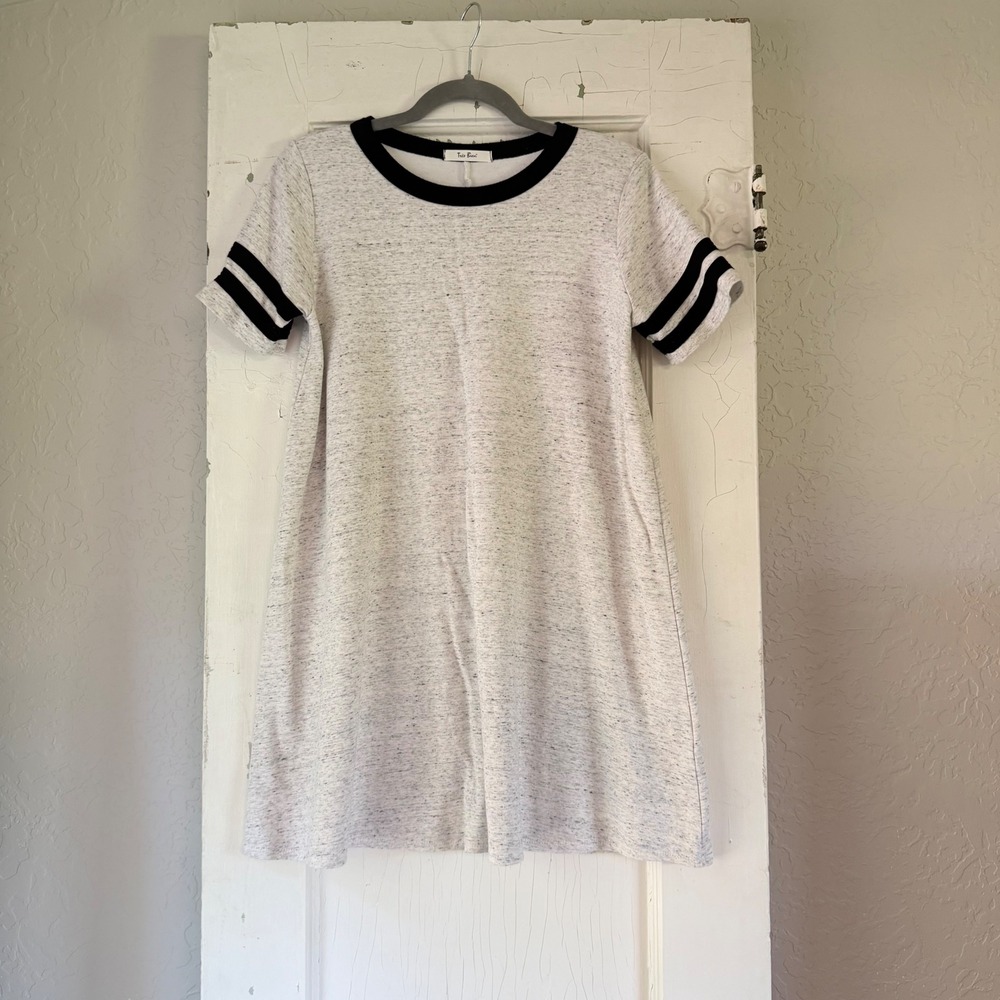 Tres Bien Heathered Gray Ringer T-Shirt Dress Black Stripes Small Sporty Mini